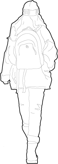Woman with backpack from behind walking away vector persons